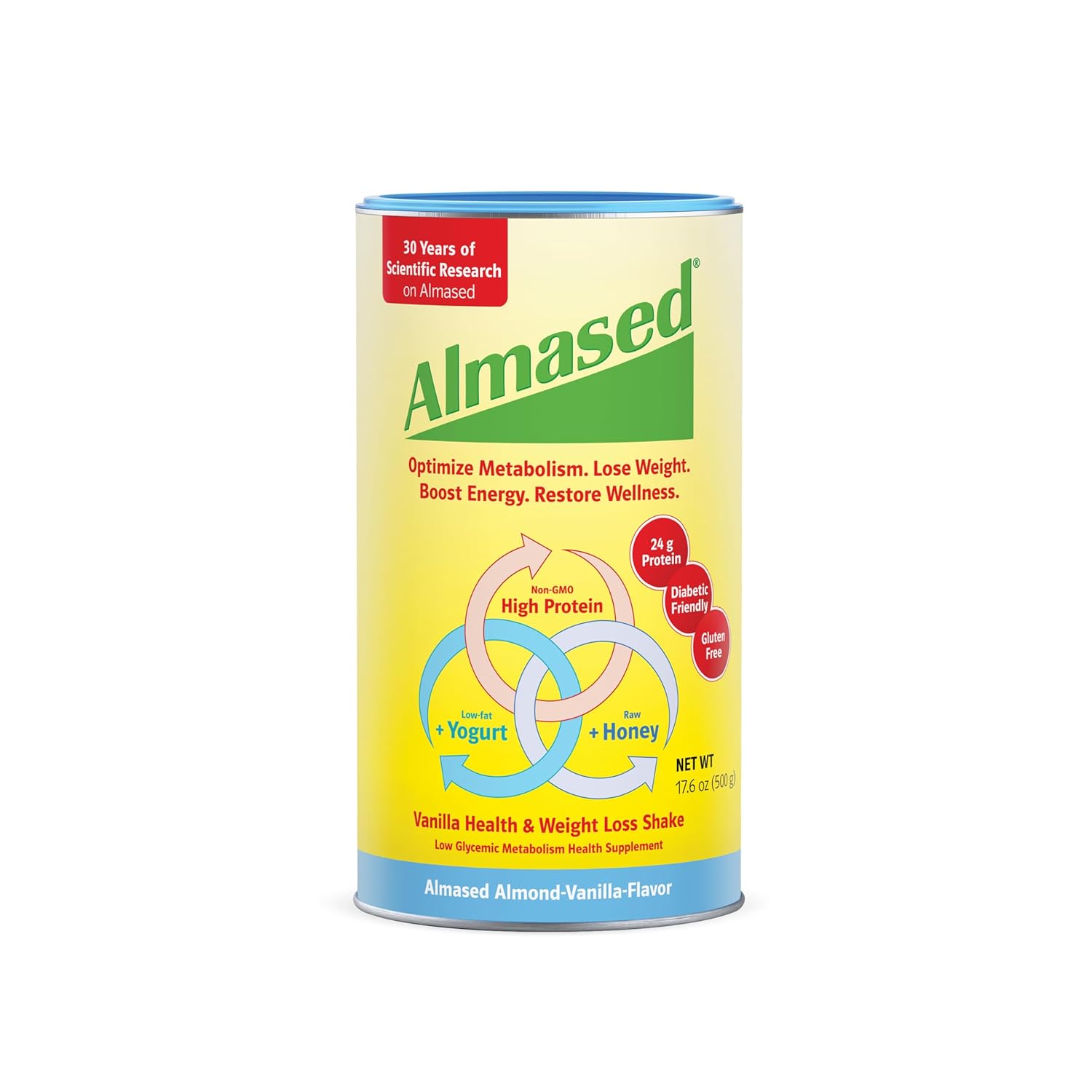 Vanilla Almased Meal Replacement Shake - Low-Glycemic Plant-Based Protein Powder - Weight Management Support - 17.6 oz - 3 Pack