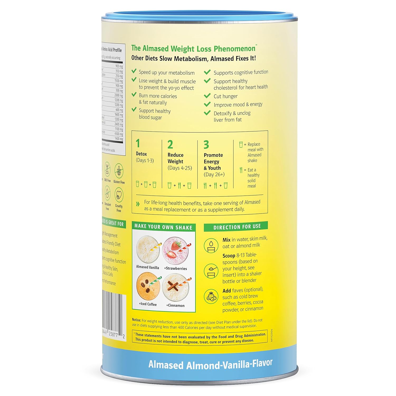 Vanilla Almased Meal Replacement Shake 3-Pack - Low-Glycemic Plant Protein Powder for Weight Support - 17.6 oz (1.1 lb)