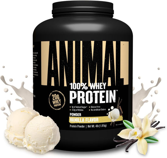 Vanilla Animal 100% Whey Protein Powder 4 lb - Ideal Whey Blend for Pre/Post Workout, Recovery, Low Sugar Meal Replacement with BCAA