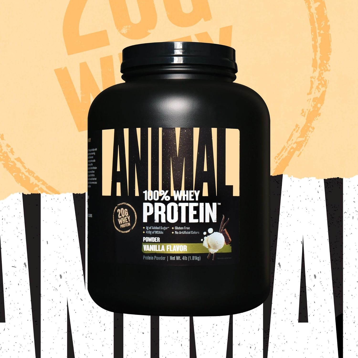 Vanilla Animal 100% Whey Protein Powder 4 lb - Ideal Whey Blend for Pre/Post Workout, Recovery, Low Sugar Meal Replacement with BCAA