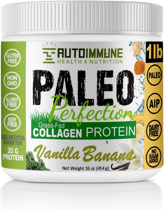 Vanilla Banana Grass Fed Beef Collagen Protein Powder with Superfoods - Paleo, Keto, AIP Friendly - 1lb