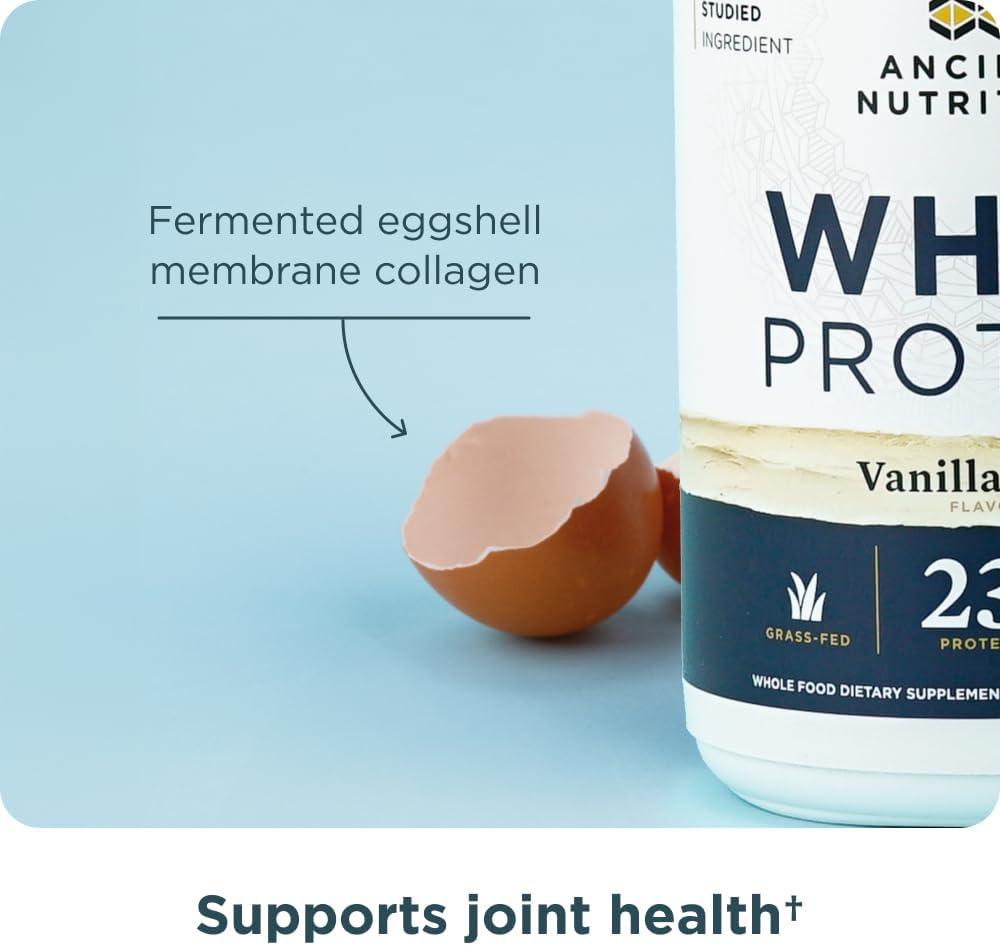 Vanilla Bean Grass Fed Whey Protein with Hydrolyzed Collagen Peptides - 23g Protein, 20 Servings - Organic A2/A2 Milk Protein