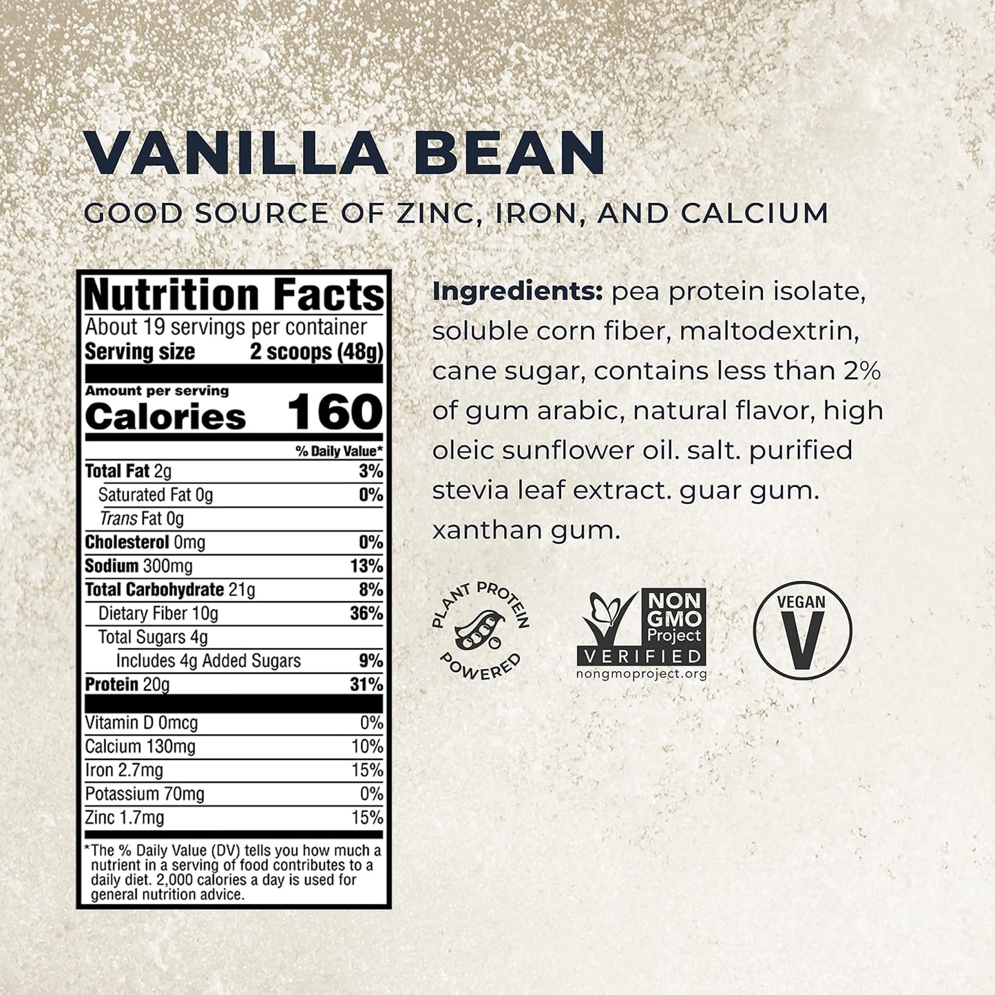 Vanilla Bean Plant Based Protein Powder - 20g Vegan Protein, Dairy Free, Non-GMO, 10g Fiber - 2 Pound Exclusive Pack