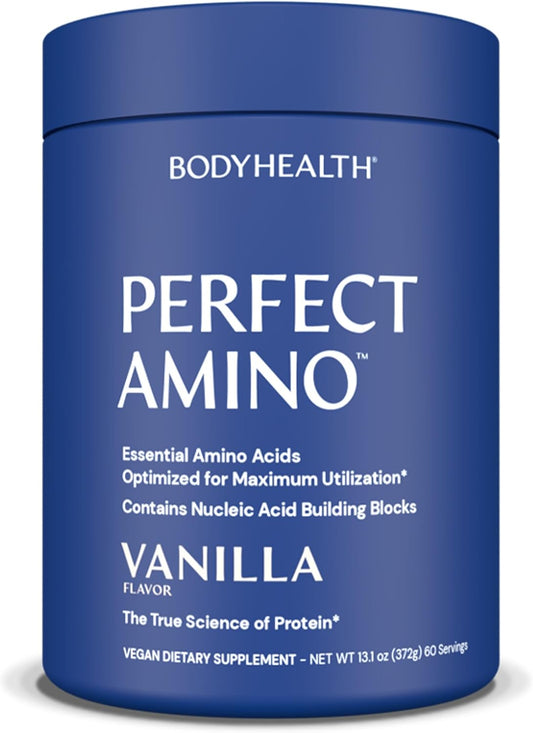 Vanilla BodyHealth PerfectAmino Powder: BCAA & EAA Energy Drink for Lean Muscle & Recovery - 60 Servings