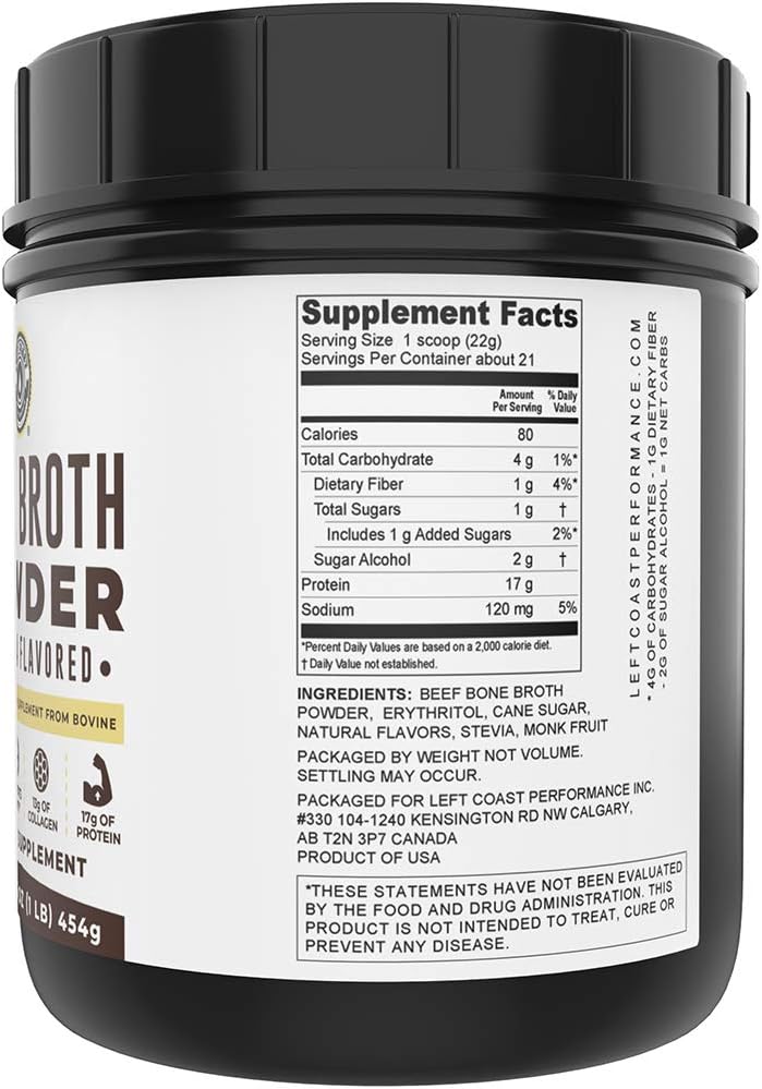 Vanilla Bone Broth & Multi Collagen Powder for Joint, Hair, Skin, Nails Support by Left Coast Performance