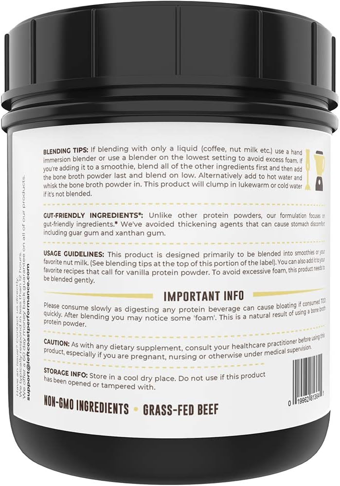 Vanilla Bone Broth & Multi Collagen Powder for Joint, Hair, Skin, Nails Support by Left Coast Performance