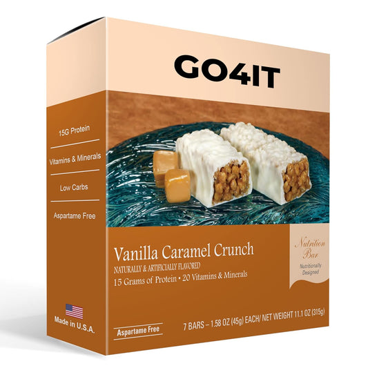 Vanilla Caramel Crunch High Protein Health Meal Replacement Bar, Keto-Friendly, Low Calories, High Fiber, On-the-Go - 7 Bars