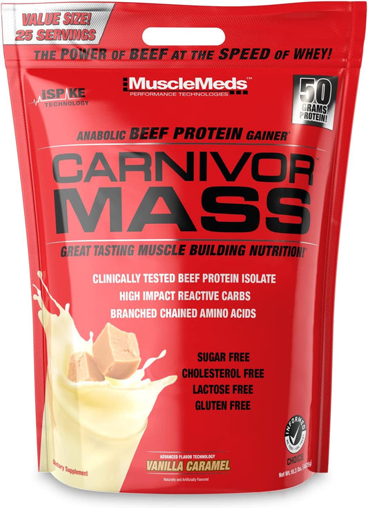 Vanilla Caramel MuscleMeds Carnivor Mass Beef Protein Gainer - 10 Pounds