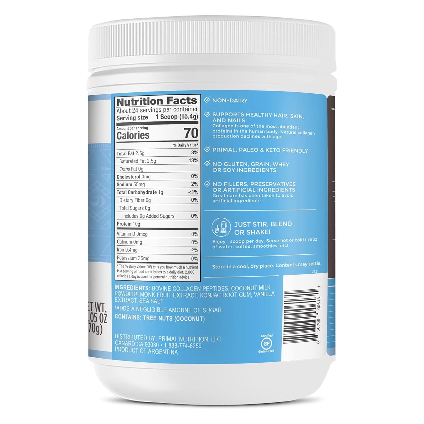 Vanilla Coconut Collagen Fuel Drink Mix - 13.1 Ounces, Sugar & Dairy-Free