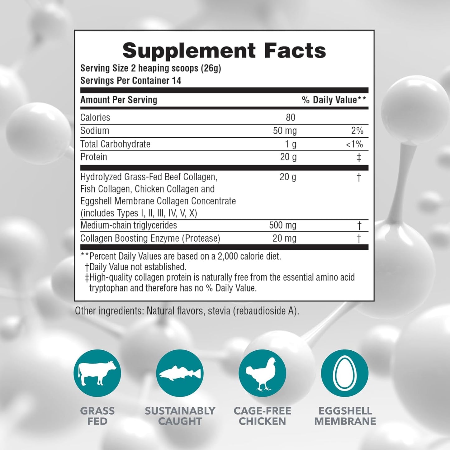 Vanilla Collagen Peptides Powder for Hair, Skin, Nails, Joints - Immune Support - Non-GMO, Gluten Free - 14 Servings