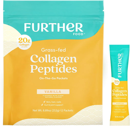 Vanilla Collagen Peptides Stick Packs - Grass-Fed Hydrolyzed Protein for Gut Health, Joints, Hair, Skin, Nails - Paleo Keto Friendly