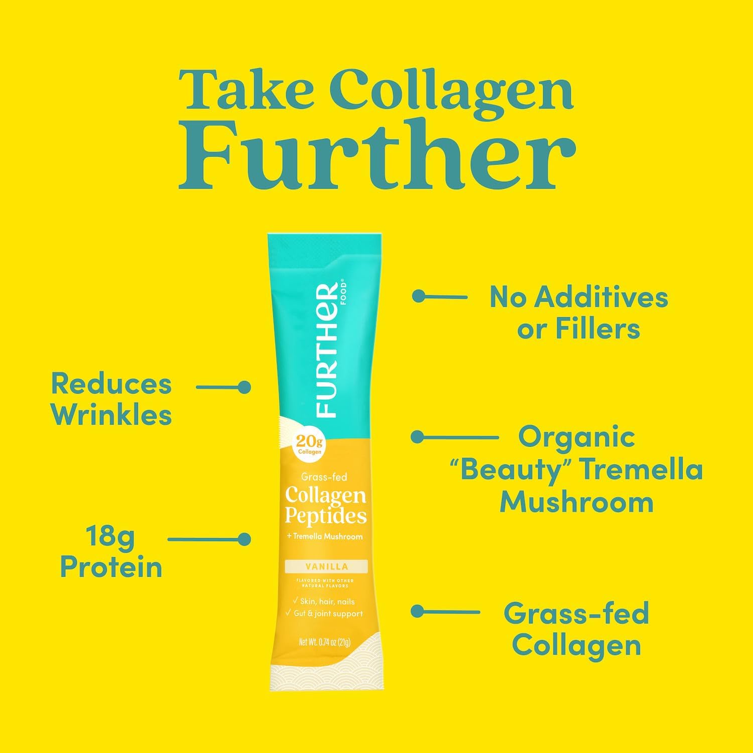 Vanilla Collagen Peptides Stick Packs - Grass-Fed Hydrolyzed Protein for Gut Health, Joints, Hair, Skin, Nails - Paleo Keto Friendly