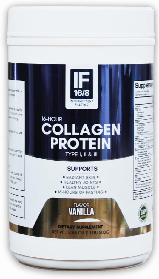 Vanilla Collagen Protein Powder with 15g Vegan Protein, MCT Oil, and Digestive Enzymes - 16-Hour Formula with 18 Amino Acids - 500g