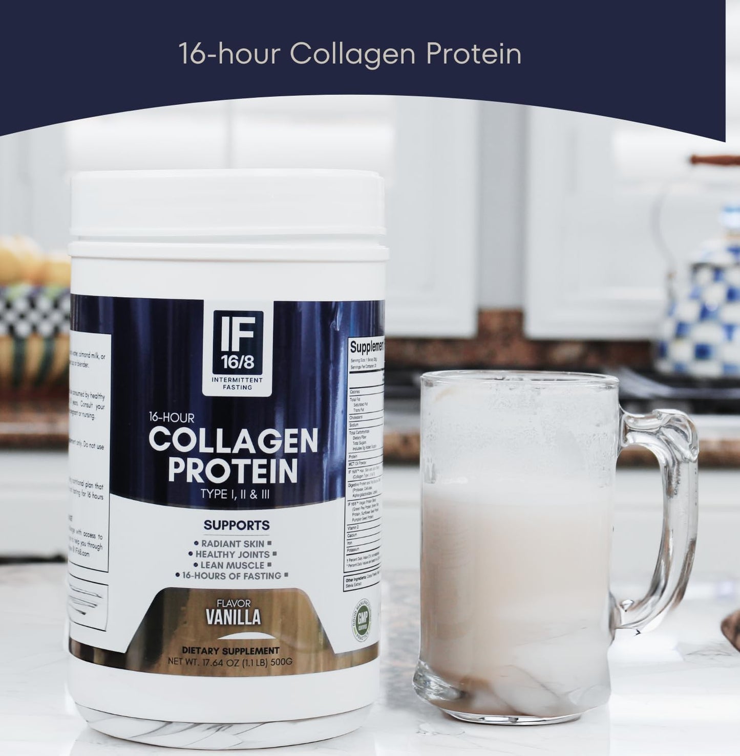 Vanilla Collagen Protein Powder with 15g Vegan Protein, MCT Oil, and Digestive Enzymes - 16-Hour Formula with 18 Amino Acids - 500g