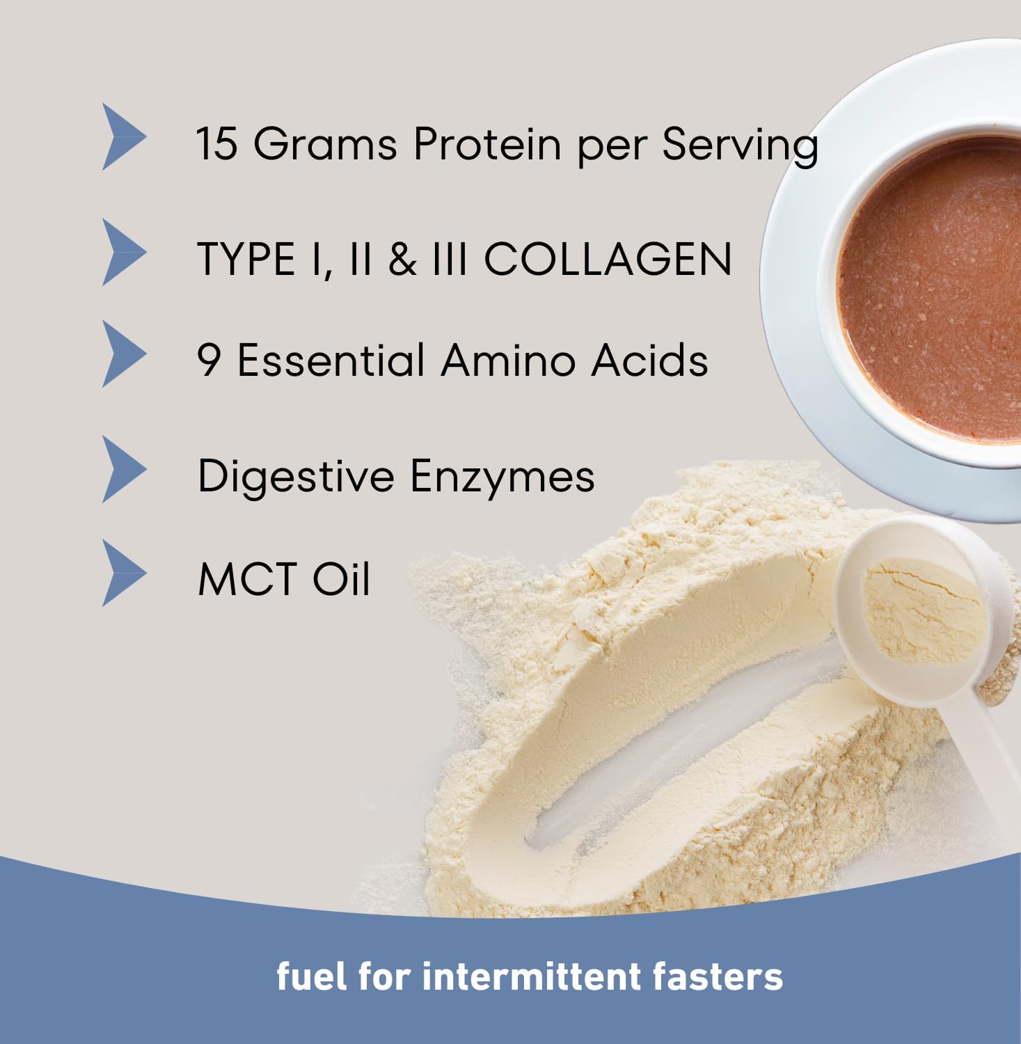 Vanilla Collagen Protein Powder with 15g Vegan Protein, MCT Oil, and Digestive Enzymes - 16-Hour Formula with 18 Amino Acids - 500g