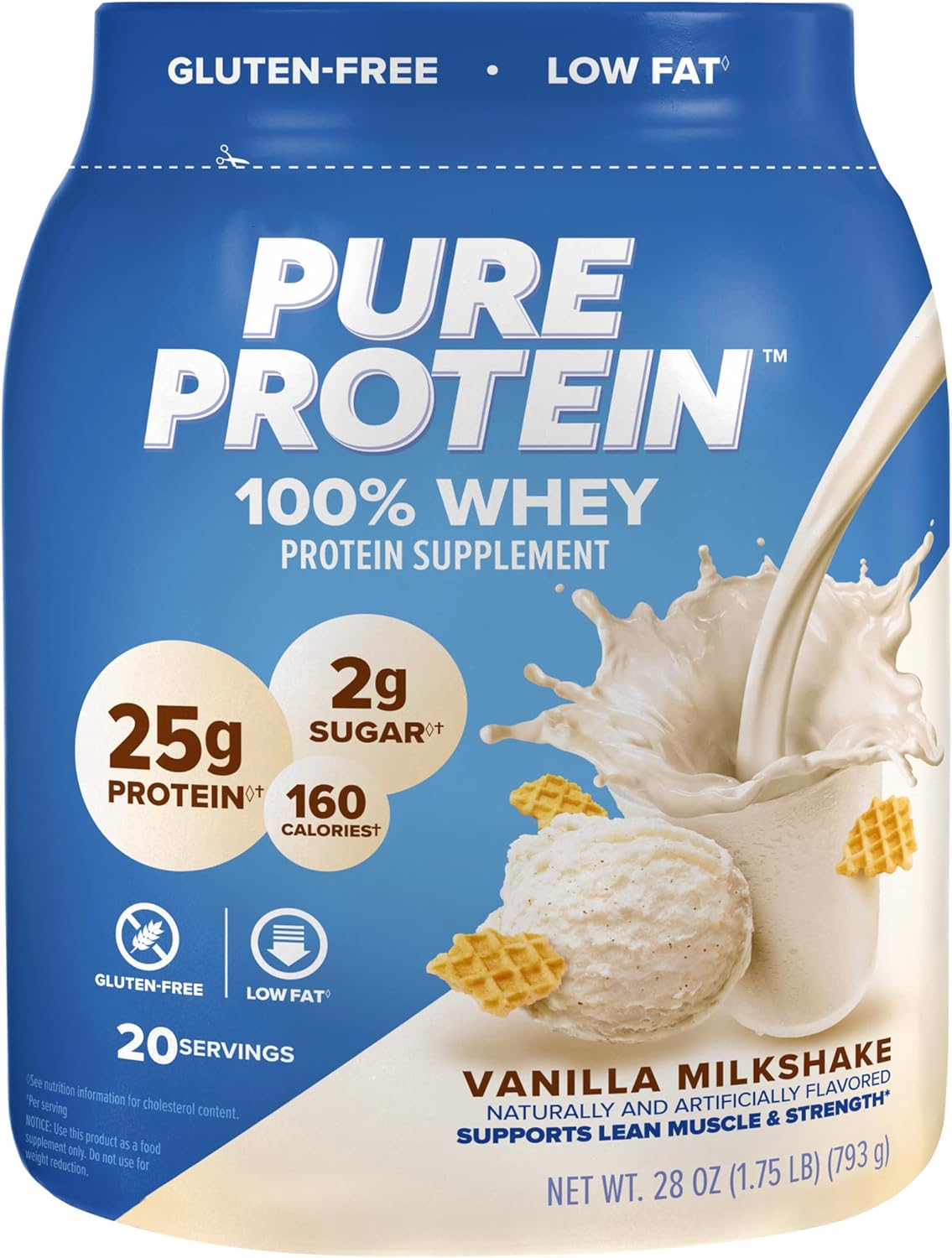 Vanilla Cream Whey Protein Powder - High Protein, Low Sugar, Gluten-Free - 1.75 lbs