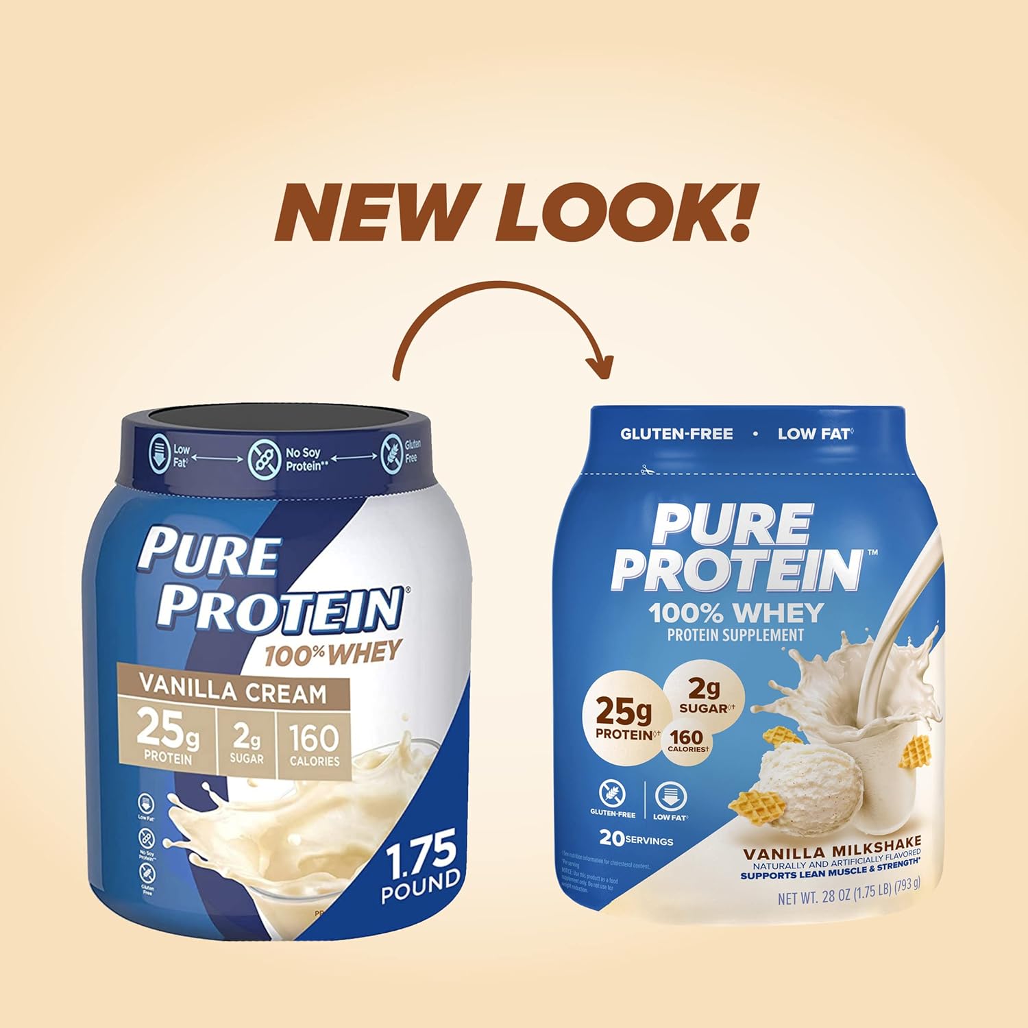 Vanilla Cream Whey Protein Powder - High Protein, Low Sugar, Gluten-Free - 1.75 lbs