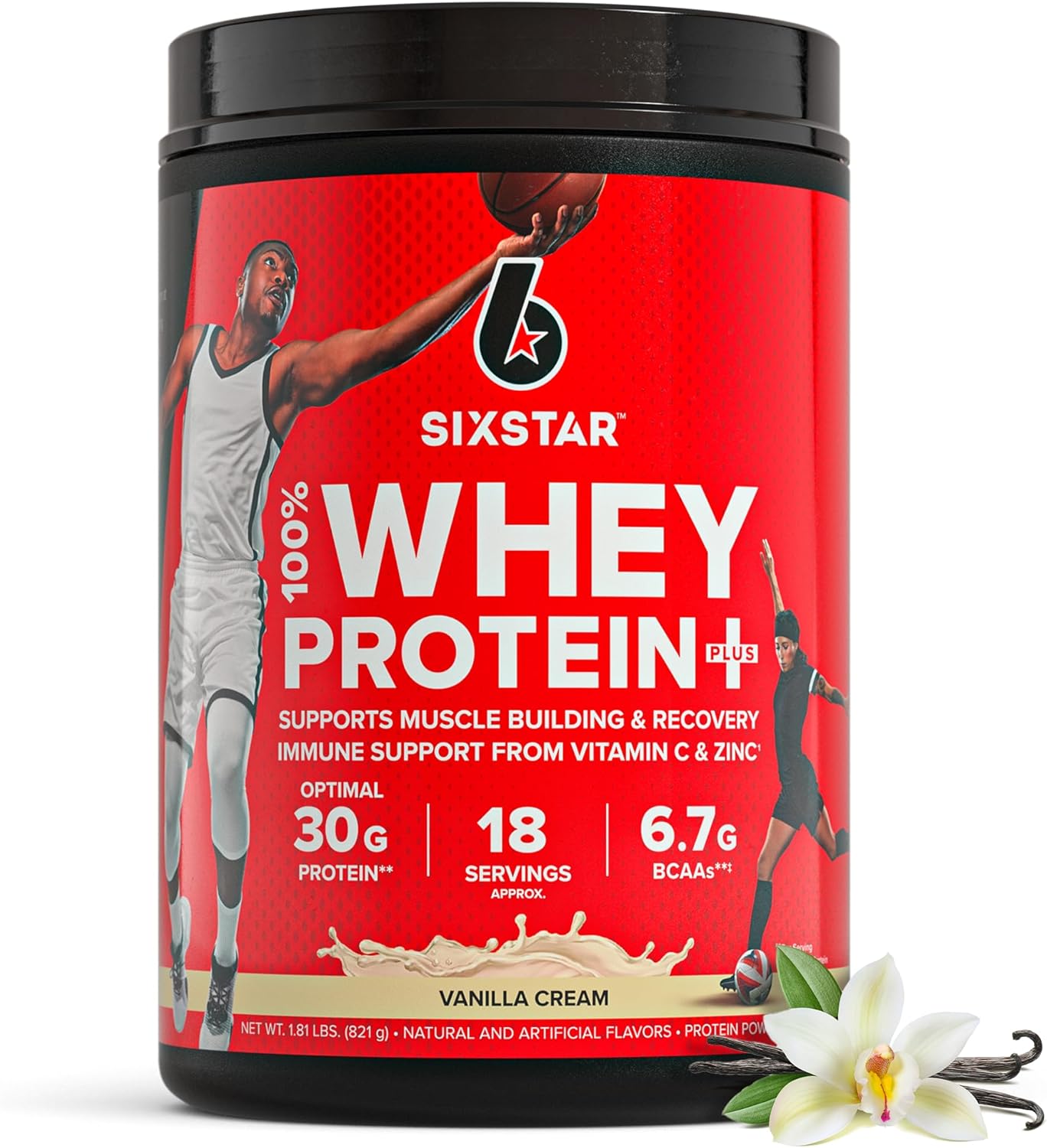 Vanilla Cream Whey Protein Powder with BCAAs and Immune Support for Muscle Building and Recovery - 1.8 lbs