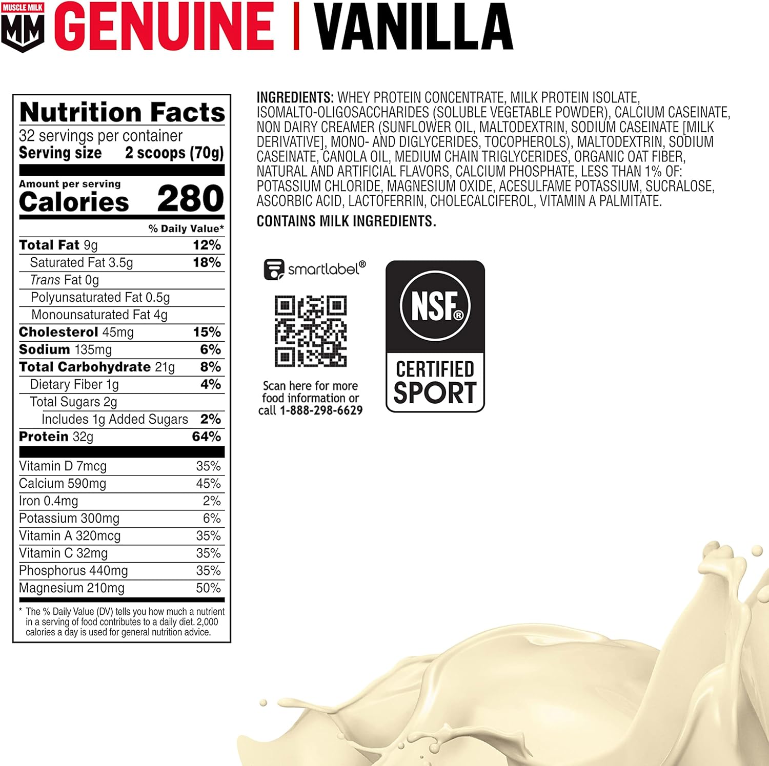 Vanilla Creme Muscle Milk Genuine Protein Powder - 4.94lb, 32 Servings, 32g Protein