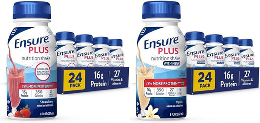 Vanilla Ensure Plus Nutrition Shake with 16g Protein, Fiber, 8 fl oz Bottle (Pack of 24) for Enhanced Nutrition