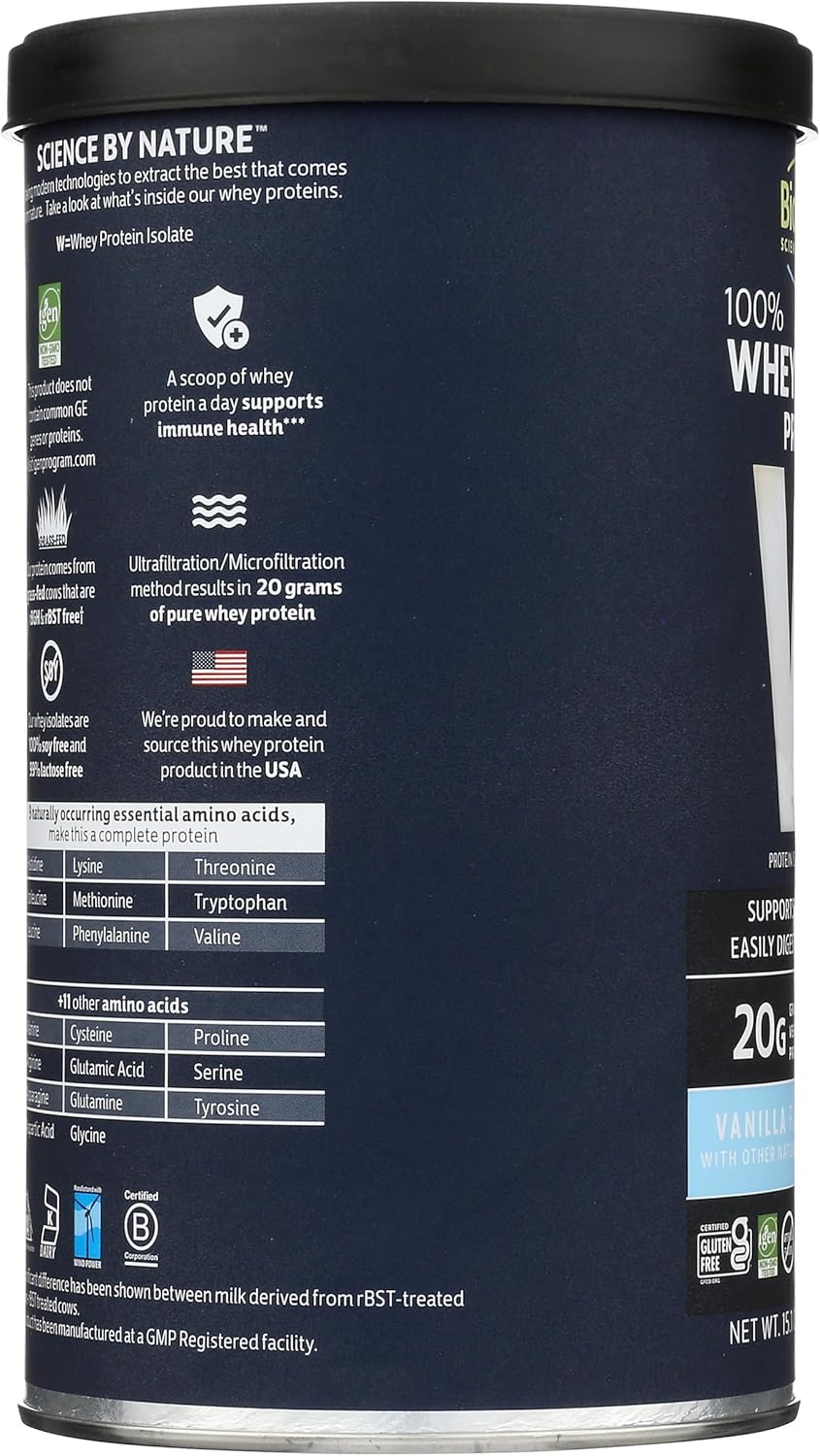 Vanilla Flavor Biochem 100% Whey Isolate Protein Powder for Immune Health - 15.1oz - Vegetarian-Friendly - 20g Protein - Easy to Digest - Rich in Amino Acids