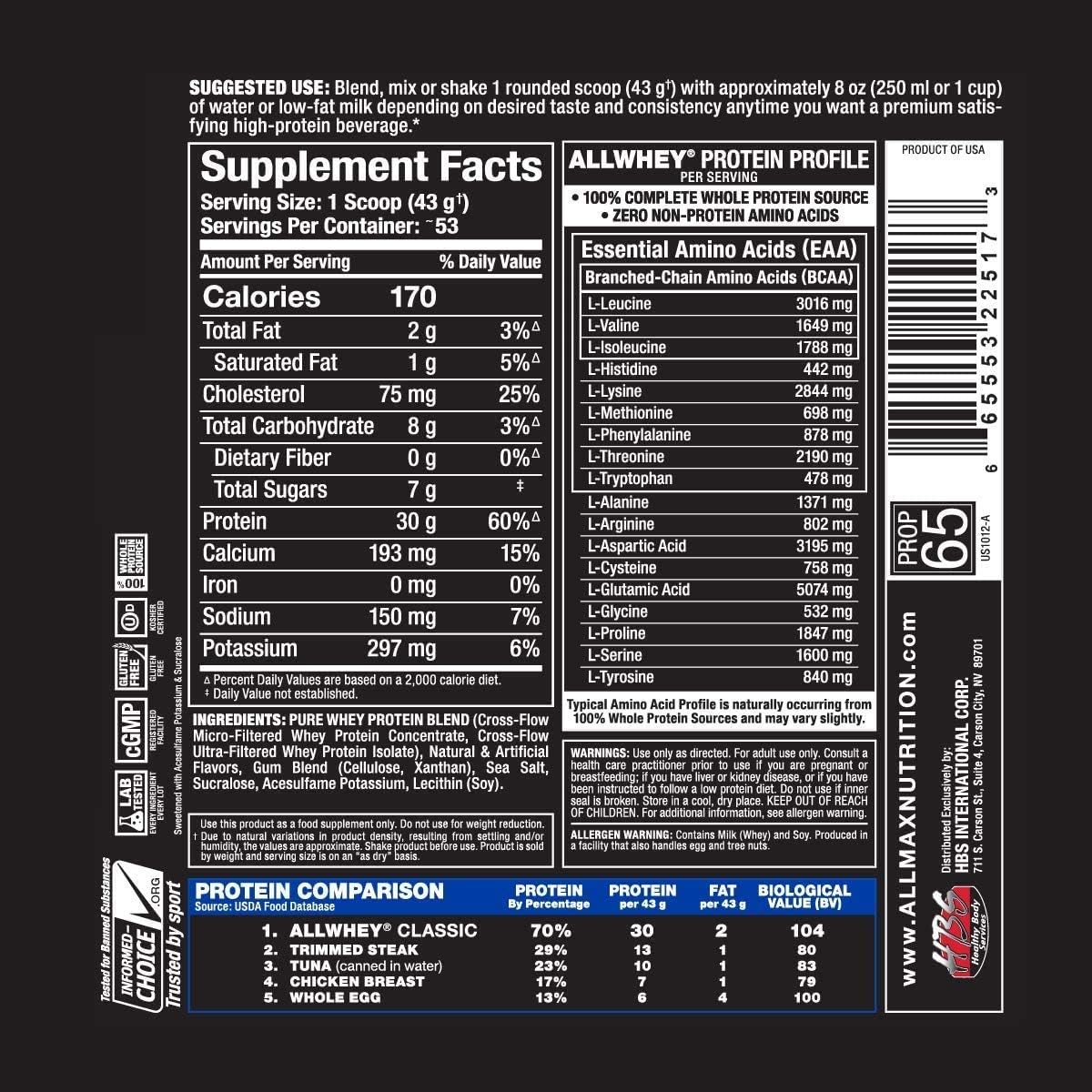 Vanilla Flavored AllWhey Classic Whey Protein Powder by ALLMAX Nutrition - 5 lbs