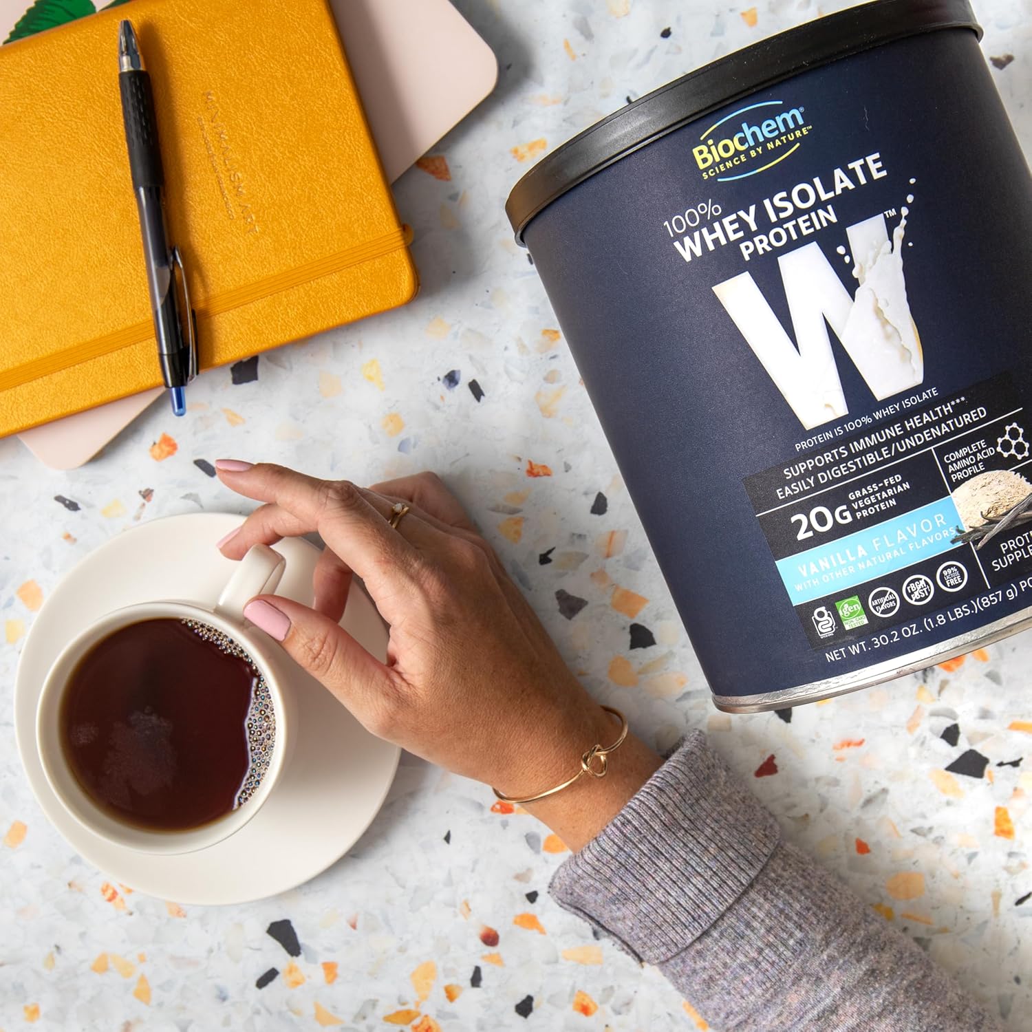 Vanilla Flavored Biochem Whey Protein Isolate Powder - 20g per Serving, Grass Fed, Non-GMO, Vegetarian - Muscle Mass & Performance Support