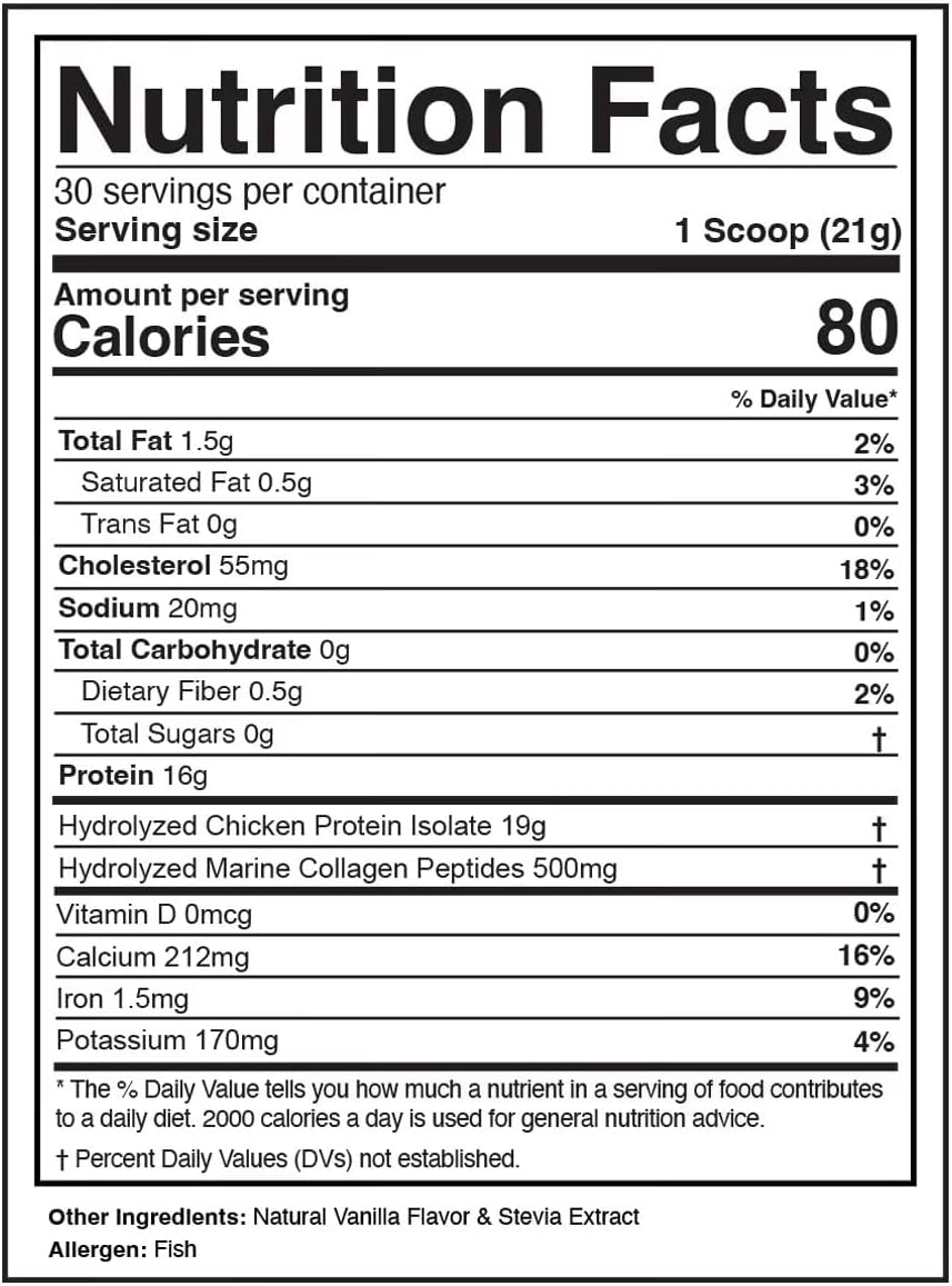 Vanilla Flavored Hydrolyzed Collagen Powder with Type I, II, III Chicken & Marine Peptides - Recommended for Hair, Skin, and Nails in Keto Zone Diet Book