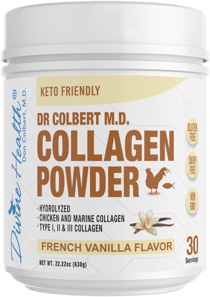 Vanilla Flavored Hydrolyzed Collagen Powder with Type I, II, III Chicken & Marine Peptides - Recommended for Hair, Skin, and Nails in Keto Zone Diet Book