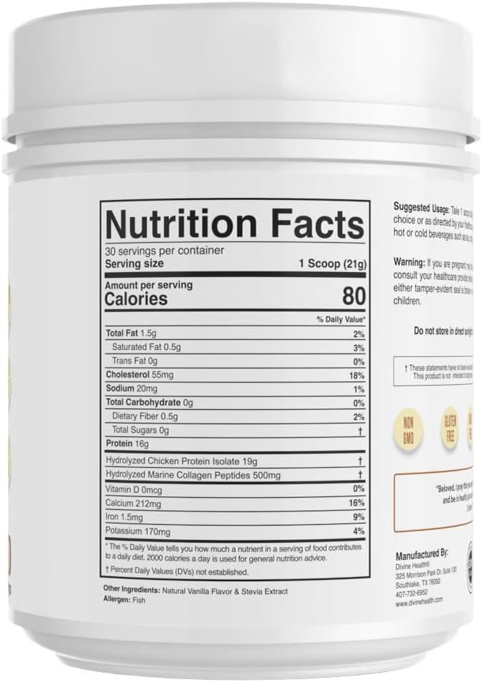 Vanilla Flavored Hydrolyzed Collagen Powder with Type I, II, III Chicken & Marine Peptides - Recommended for Hair, Skin, and Nails in Keto Zone Diet Book