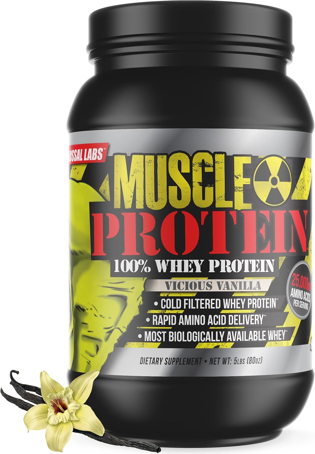 Vanilla Flavored Muscle Whey Protein Blend - 15 lbs - Cold Filtered - 25g Protein - 6.6g BCAAs - Colossal Labs