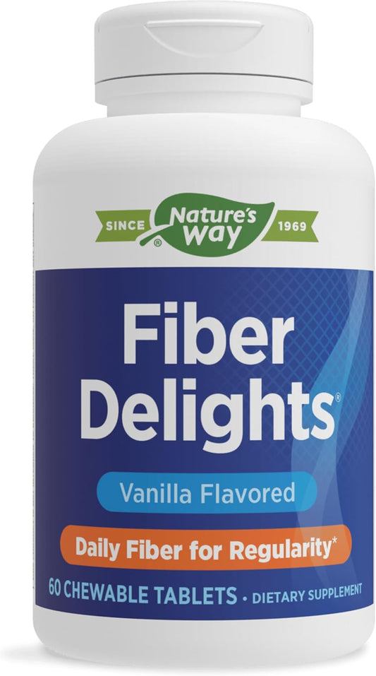 Vanilla Flavored Nature's Way Fiber Delights Chewable Tablets for Daily Regularity - 60 Count