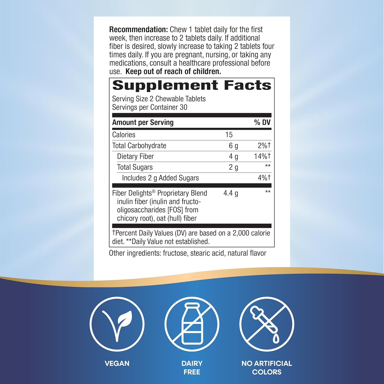 Vanilla Flavored Nature's Way Fiber Delights Chewable Tablets for Daily Regularity - 60 Count