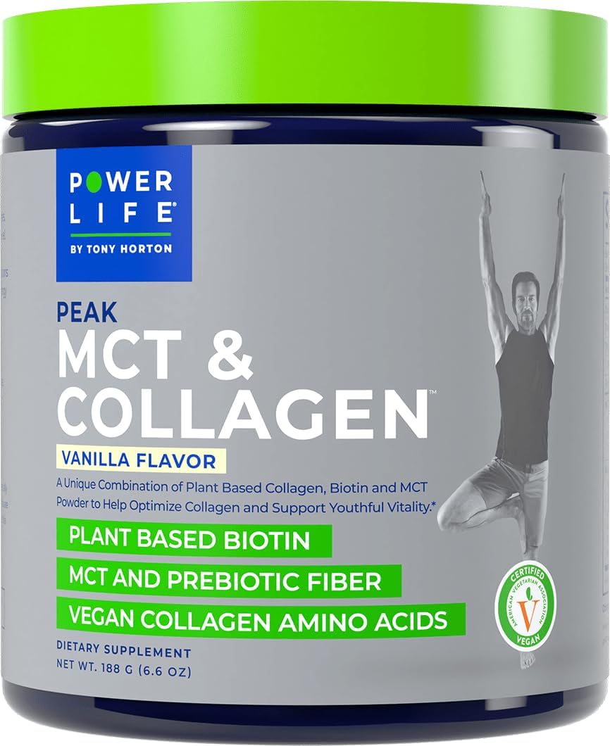 Vanilla Flavored POWERLIFE Power Life® Peak MCT Powder with Plant-Based Collagen & Biotin - 30 Servings