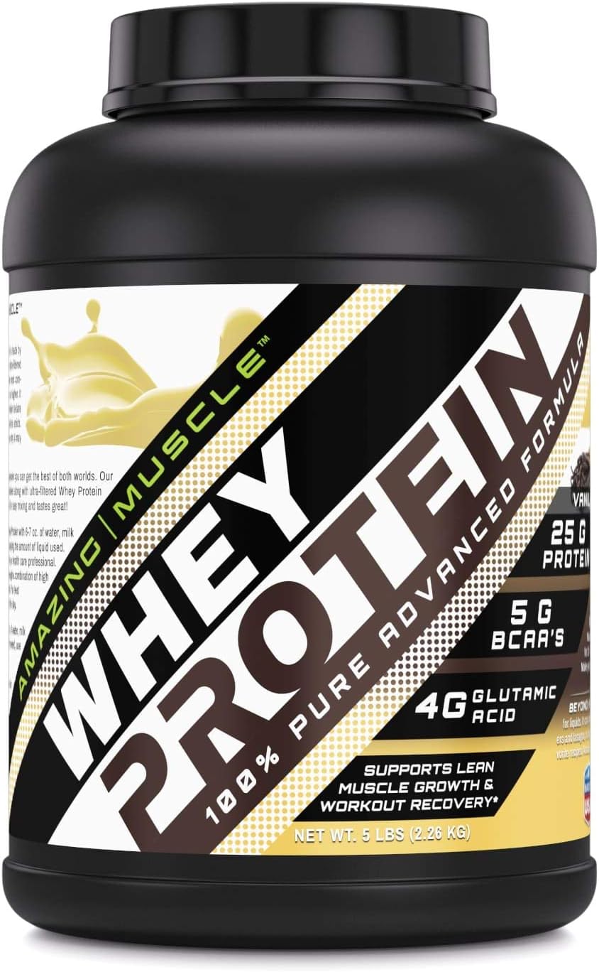 Vanilla Flavored Whey Protein Powder | 25g Protein per Serving | 70 Servings | Non-GMO & Gluten-Free | Made in USA