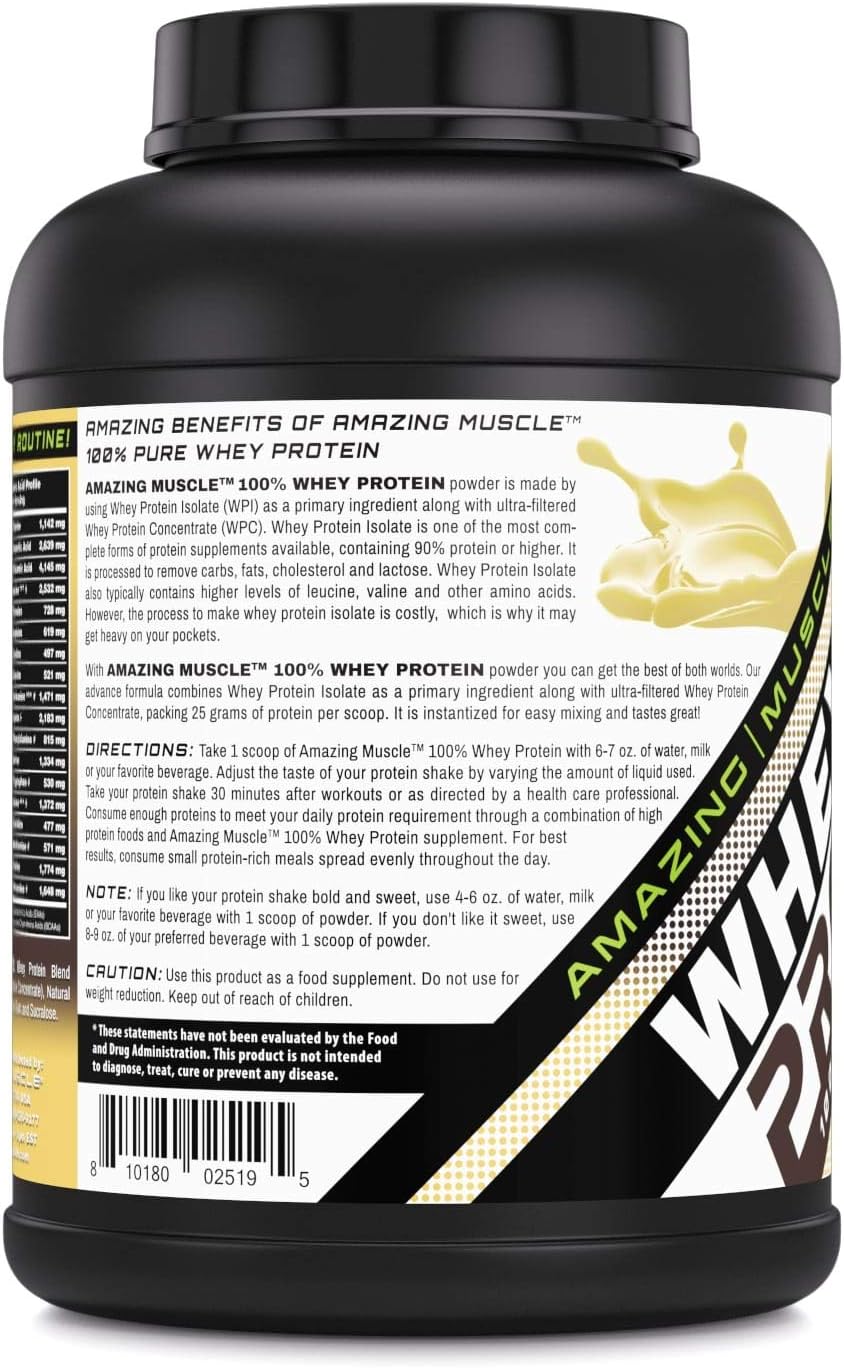 Vanilla Flavored Whey Protein Powder | 25g Protein per Serving | 70 Servings | Non-GMO & Gluten-Free | Made in USA