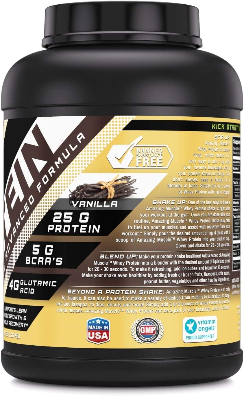 Vanilla Flavored Whey Protein Powder | 25g Protein per Serving | 70 Servings | Non-GMO & Gluten-Free | Made in USA