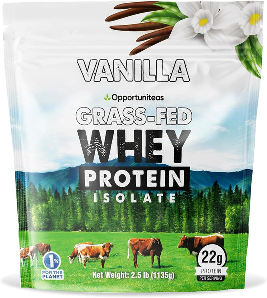 Vanilla Grass Fed Whey Protein Isolate Powder - 22g Protein, No Artificial Sweeteners, Hormone-Free, Non GMO - 2.5lb