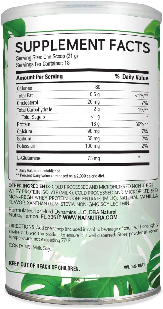 Vanilla Grass Fed Whey Protein Powder for Digestion, Bone Health, and Immunity - Gluten-Free, Sugar-Free, Non-GMO - 13.3oz