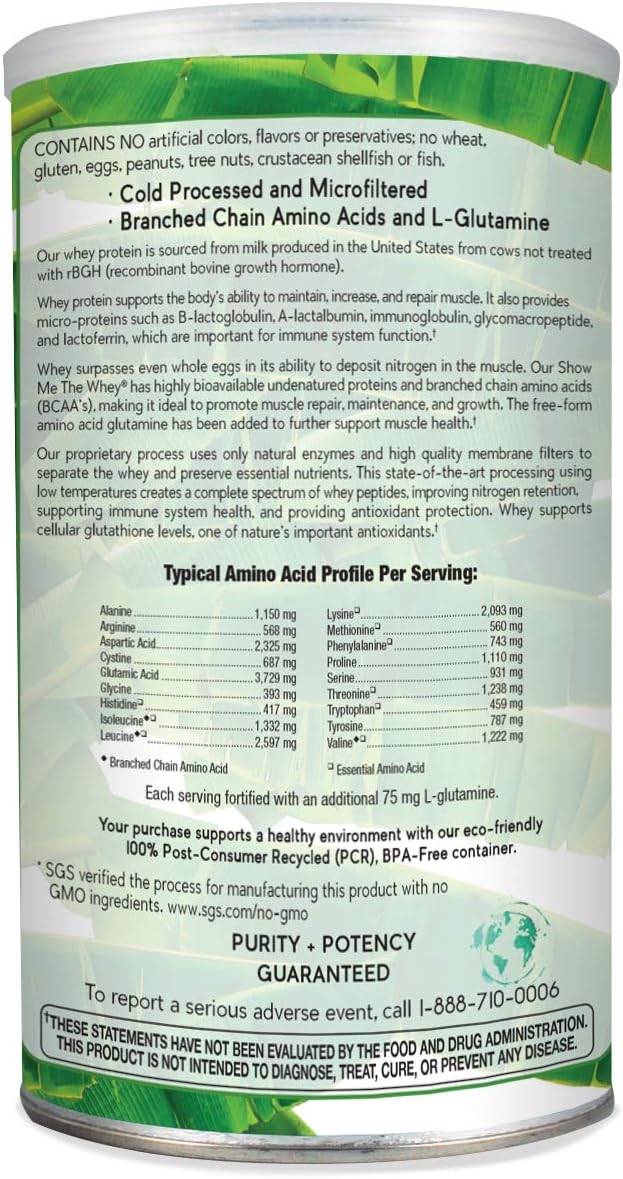 Vanilla Grass Fed Whey Protein Powder for Digestion, Bone Health, and Immunity - Gluten-Free, Sugar-Free, Non-GMO - 13.3oz