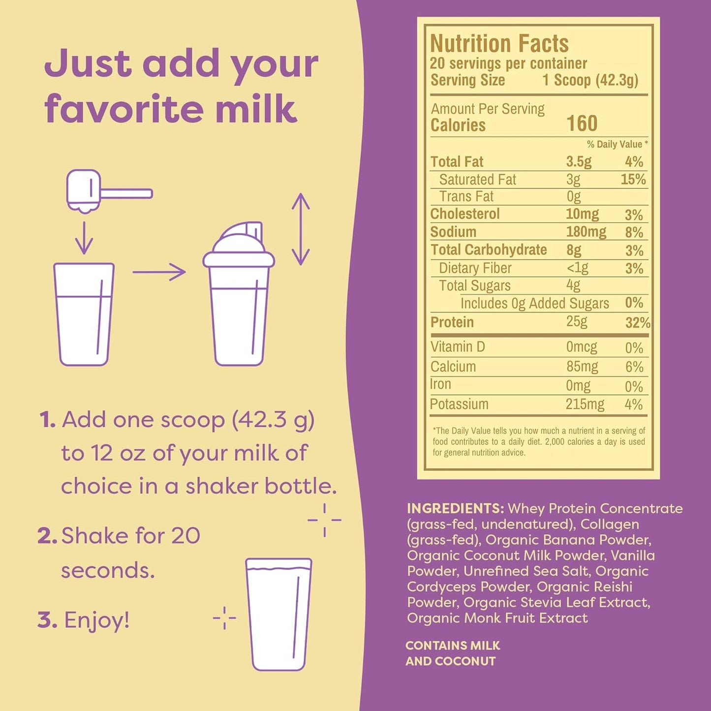 Vanilla Grass-Fed Whey Protein Smoothie with Collagen - 25g Protein, Gluten Free, No Added Sugars - 29.84 oz