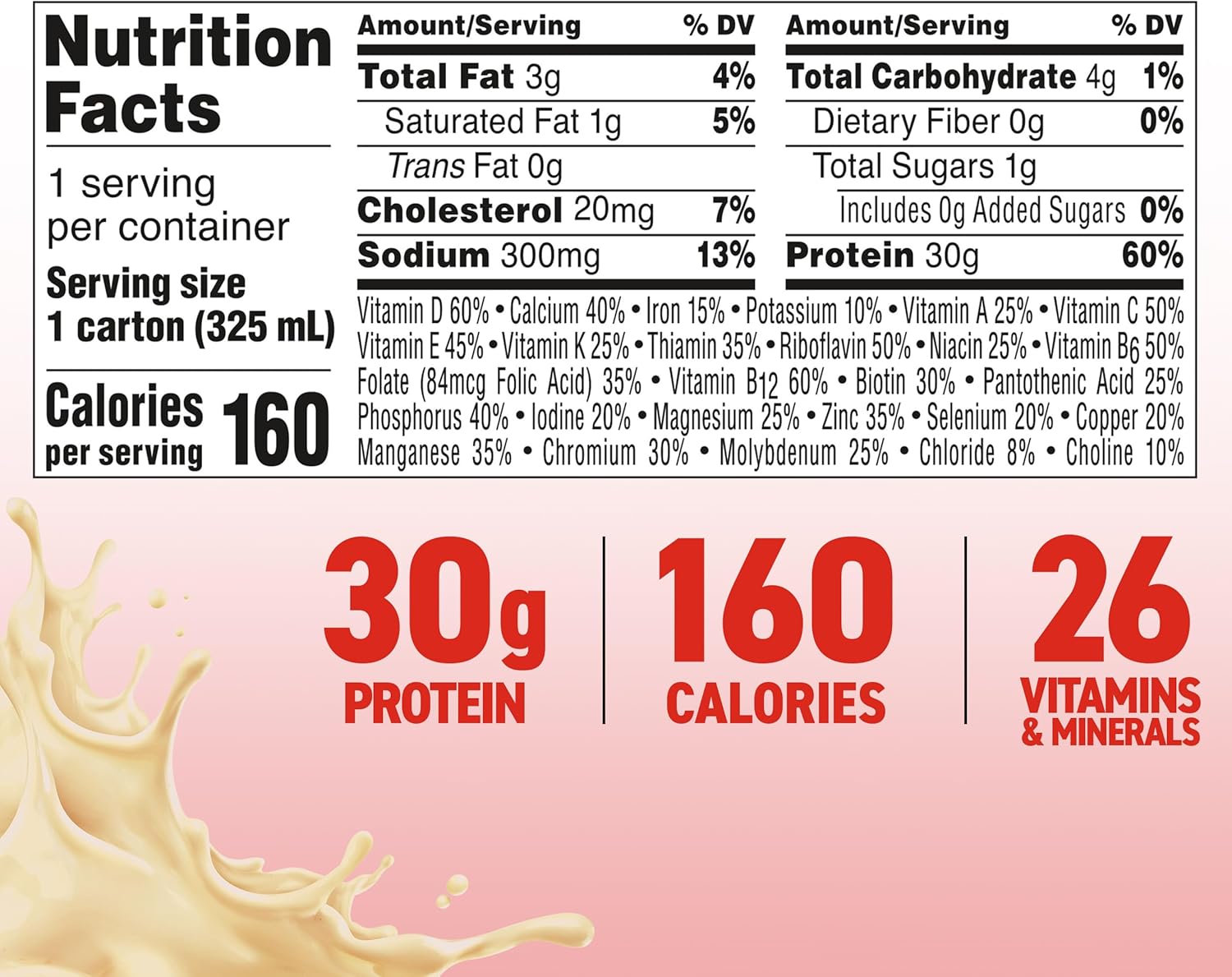 Vanilla High Protein Shake - Ready to Drink Nutritional Drink for Muscle Recovery - 30g Protein, 26 Vitamins & Minerals, 1g Sugar - 11 fl oz (Pack of 18)
