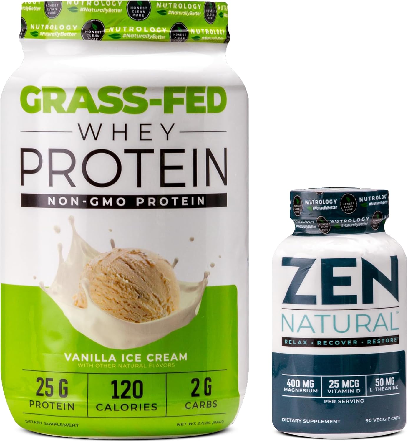 Vanilla Ice Cream Grass-Fed Whey Protein Powder & Zen Magnesium Supplement Bundle (58 Servings)