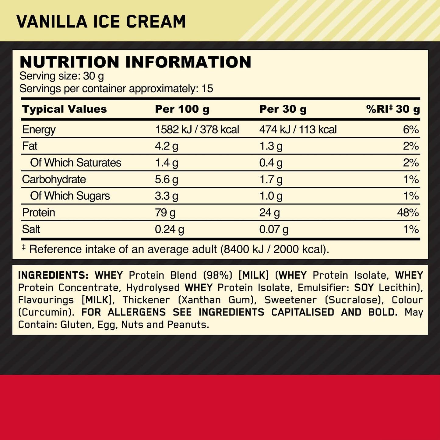 Vanilla Ice Cream Optimum Nutrition 100 Whey Gold Standard - High-Quality Protein Supplement