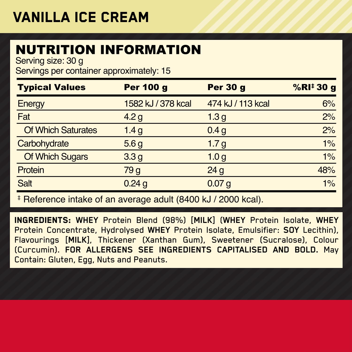 Vanilla Ice Cream Optimum Nutrition 100 Whey Gold Standard - High-Quality Protein Supplement