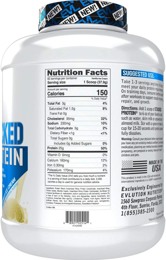 Vanilla Ice Cream Protein Powder with 25g Protein, 6g BCAAs, 5g Glutamine - 5 LB