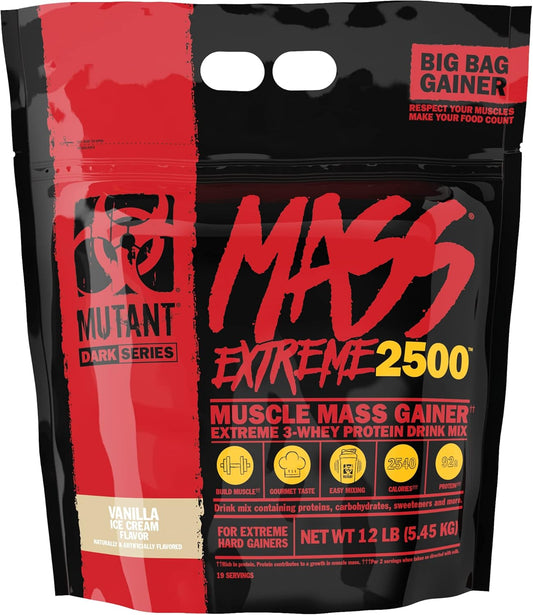 Vanilla Ice Cream Whey Protein Powder for Muscle Growth - Mutant Mass Extreme Gainer with High-Density Clean Calories - 12 lbs