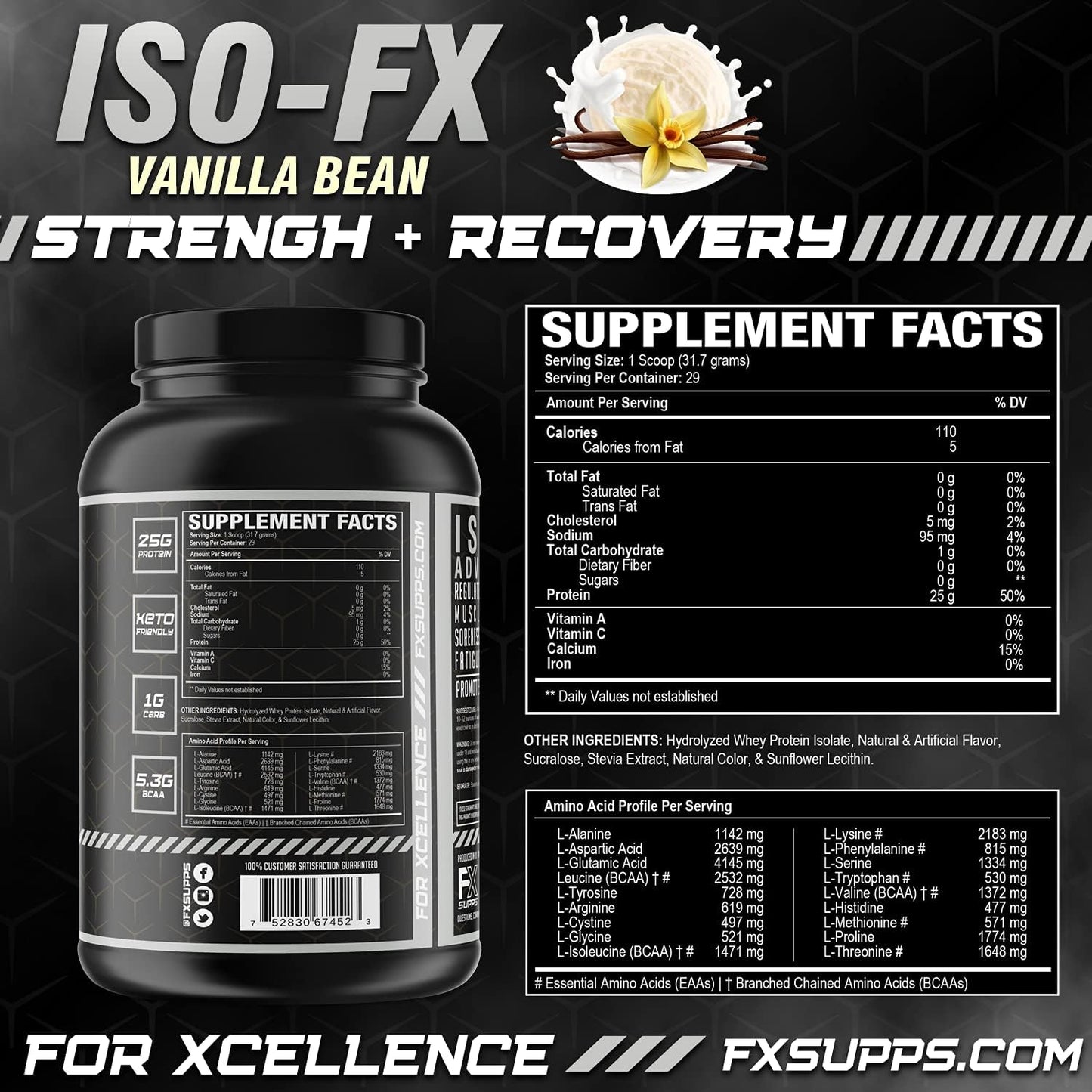 Vanilla Isolate Whey Protein Powder with BCAA & EAA Blend for Muscle Recovery & Growth - 2.0lb