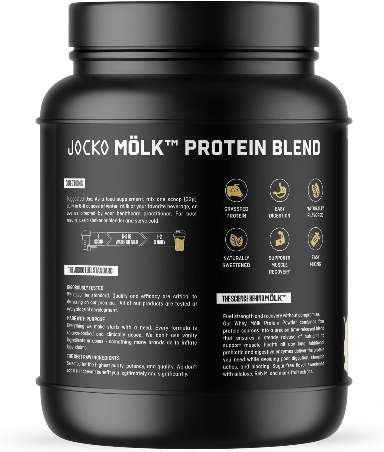 Vanilla Jocko-Mölk Protein Powder - Grass-Fed Whey, Micellar Casein, Egg Protein Blend with Digestive Enzymes and Probiotics, Sugar-Free, Soy-Free, Gluten-Free (21 Servings)
