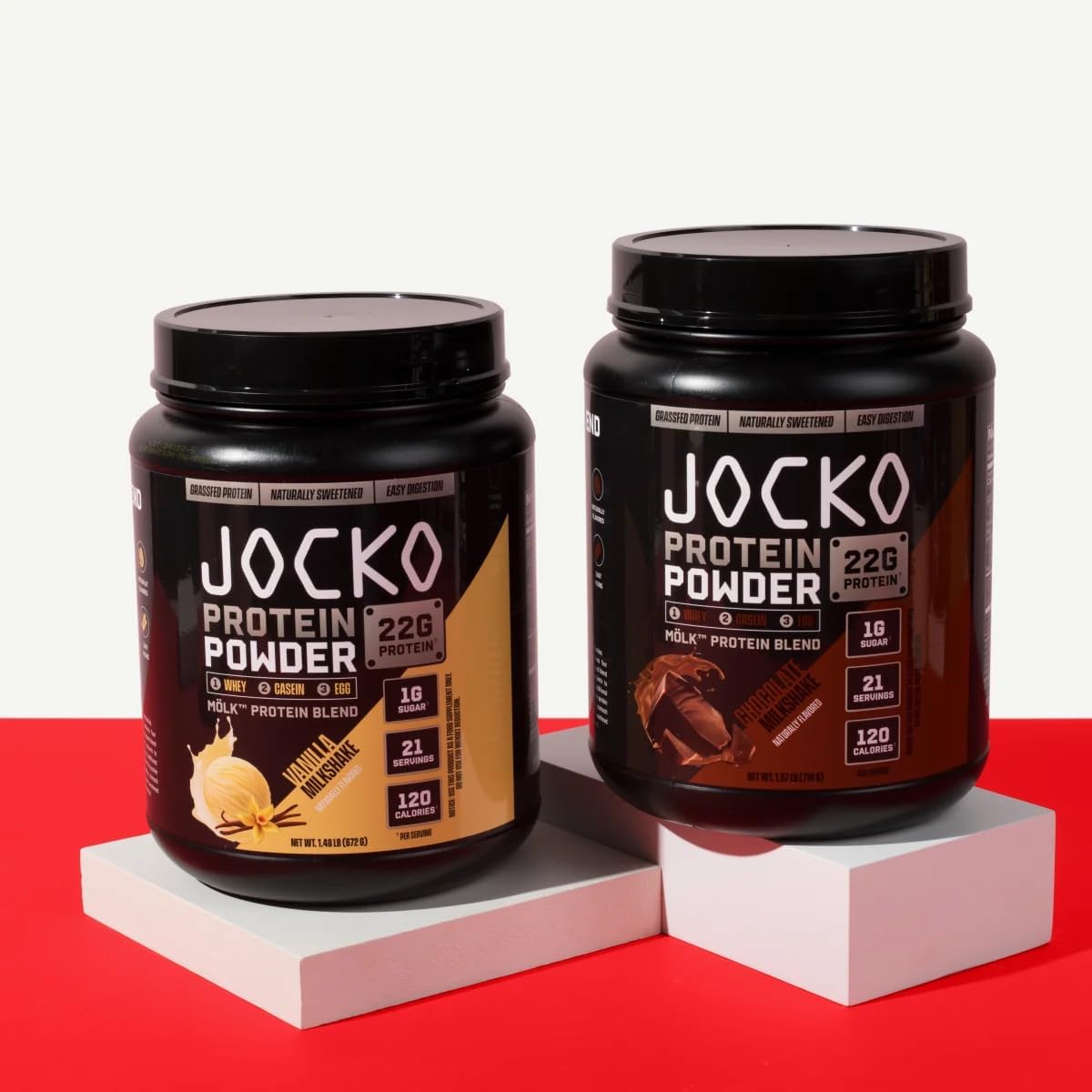 Vanilla Jocko-Mölk Protein Powder - Grass-Fed Whey, Micellar Casein, Egg Protein Blend with Digestive Enzymes and Probiotics, Sugar-Free, Soy-Free, Gluten-Free (21 Servings)